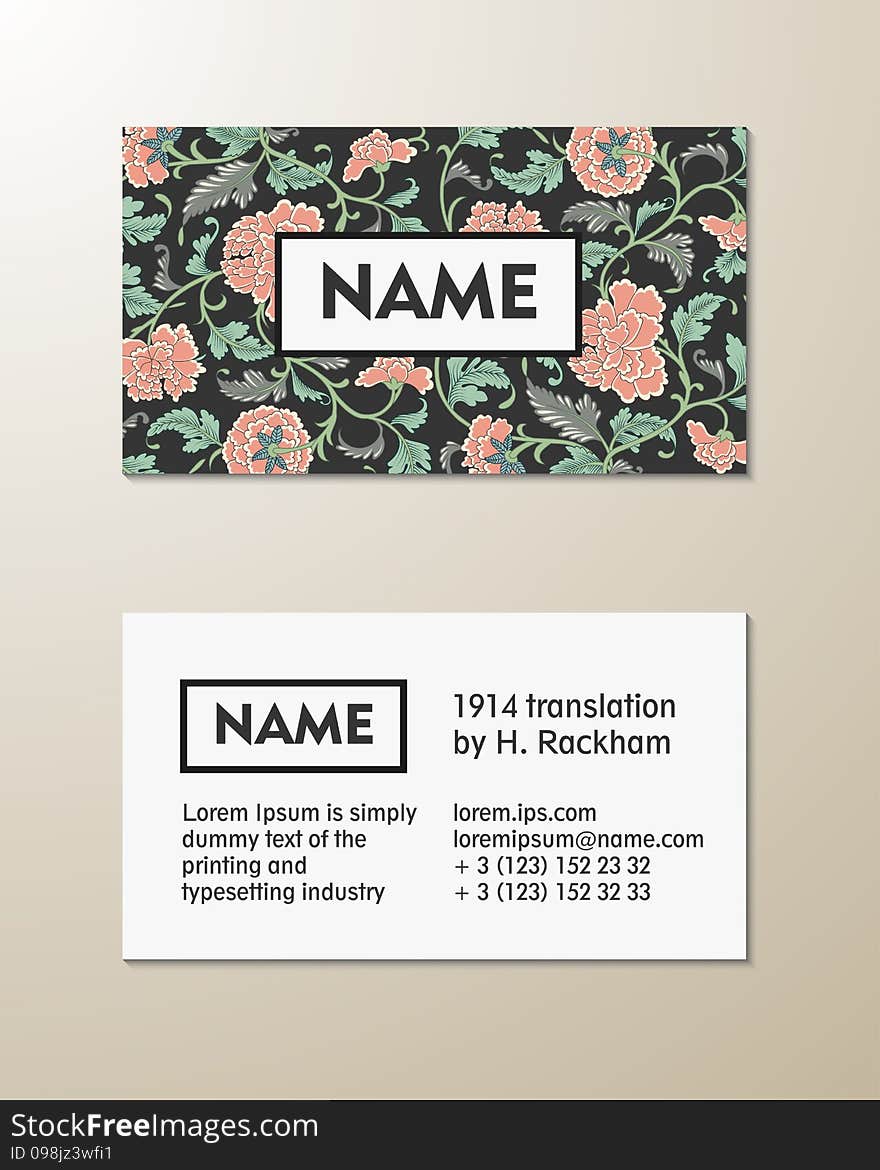 Vector floral visit card template