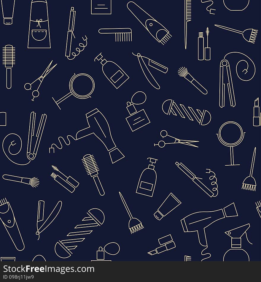 Care&Beauty Seamless Pattern. Barber Shop Icons.