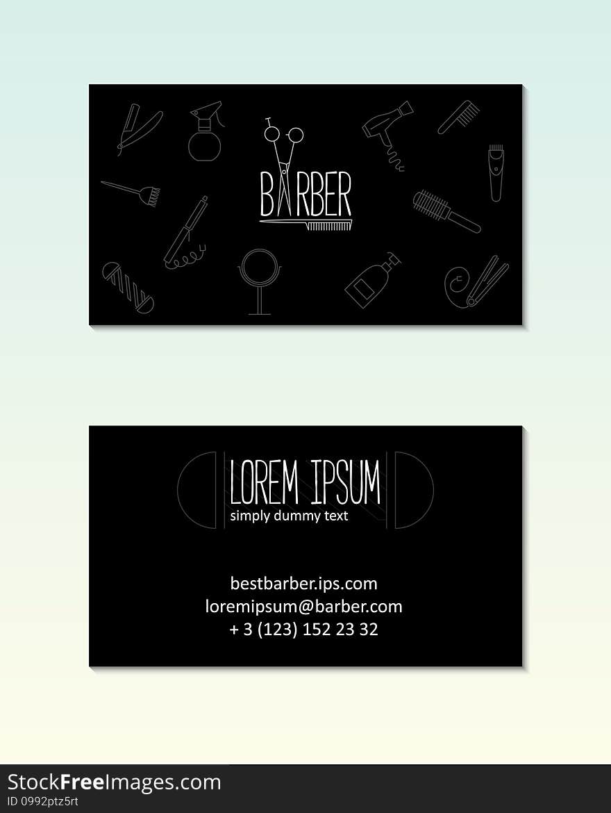 Barber shop visit card template with line icons. Barber shop visit card template with line icons.