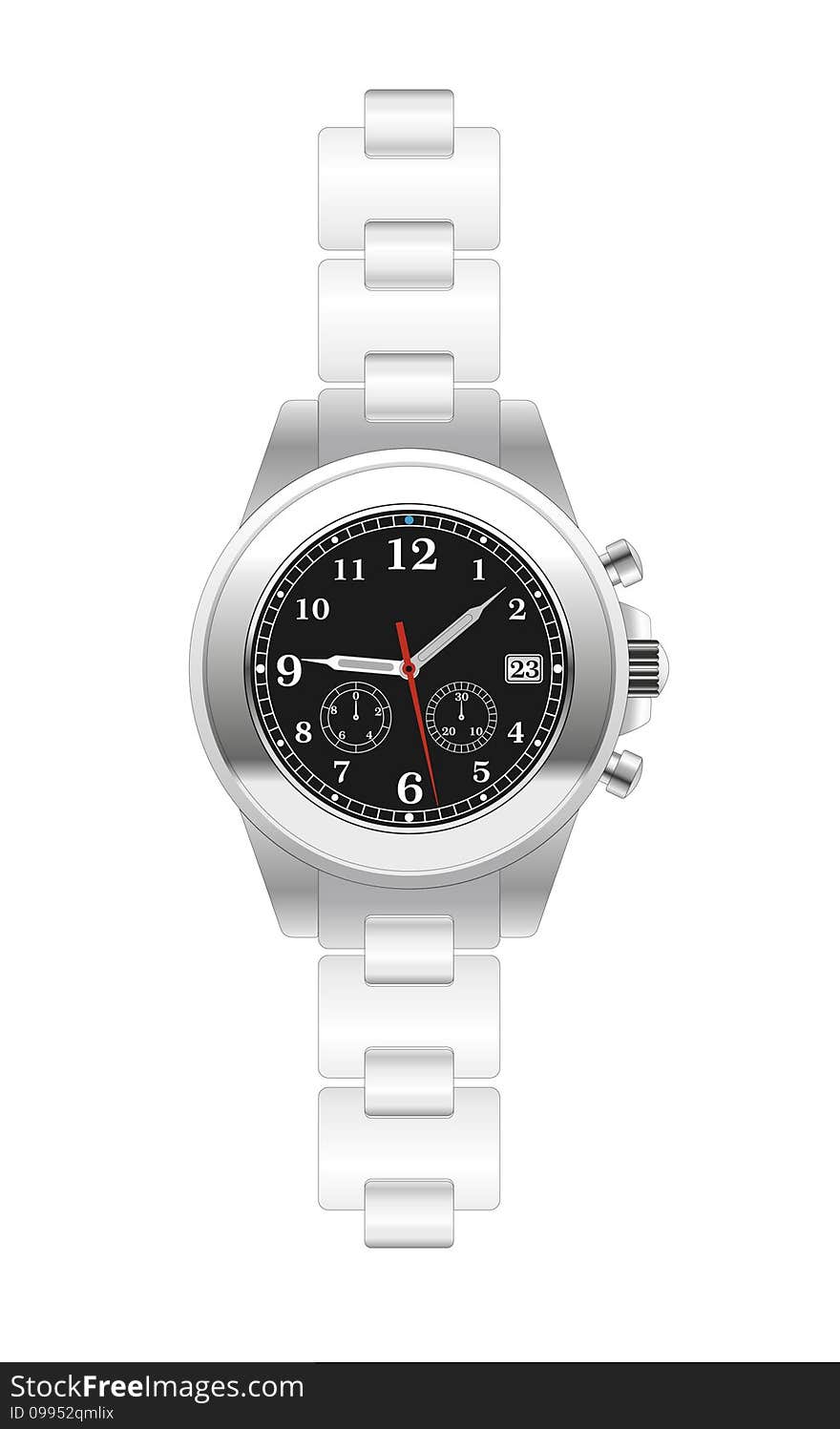 Men s wristwatch in the steel frame isolated on the white background