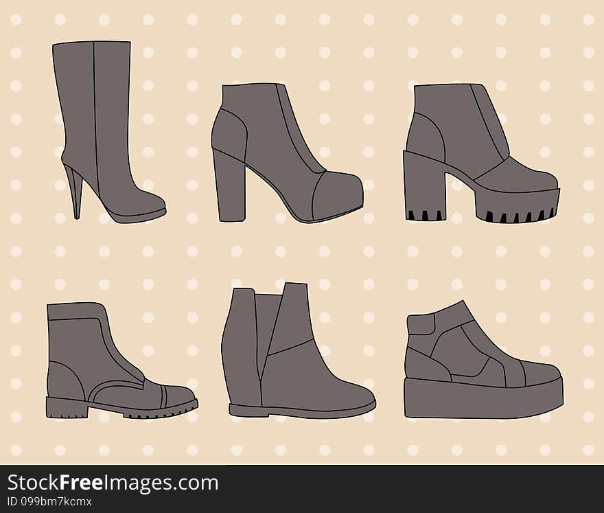 Collection of different vector shoes. Collection of different vector shoes