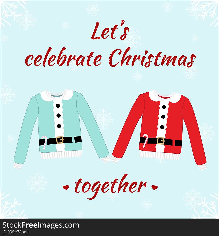 Christmas romantic card with sweaters