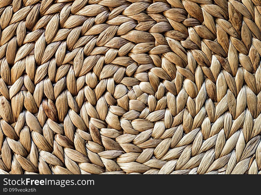 Closeup of Woven mat texture made from Dry Water hyacinth