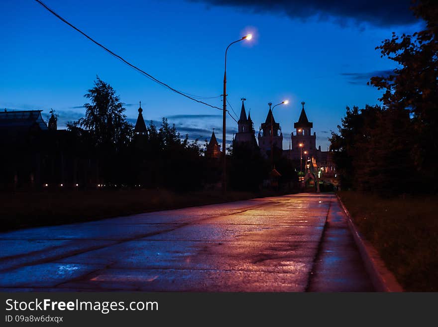 Some architecture and trees against the twilight sky. Some architecture and trees against the twilight sky