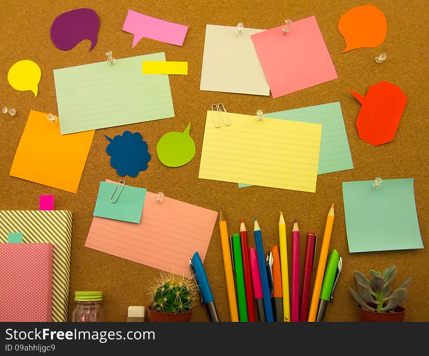 Colorful Balloons And Notes (Cork Board Background)