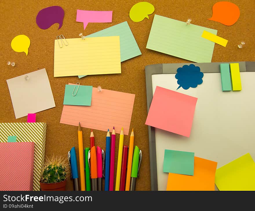 Colorful Balloons And Notes (Cork Board Background)