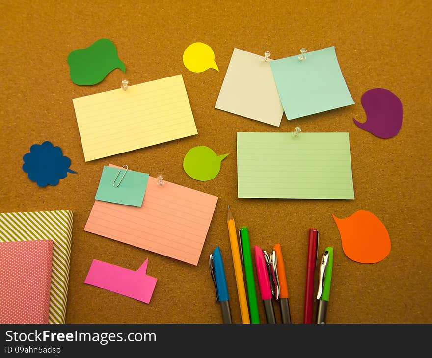 Colorful Balloons And Notes (Cork Board Background)