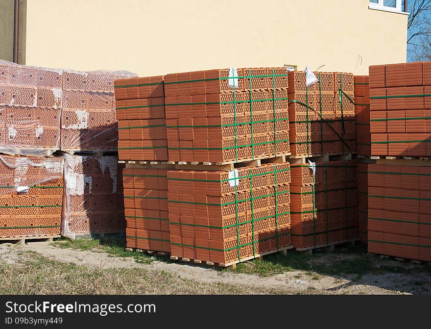 Stacks of bricks for the construction