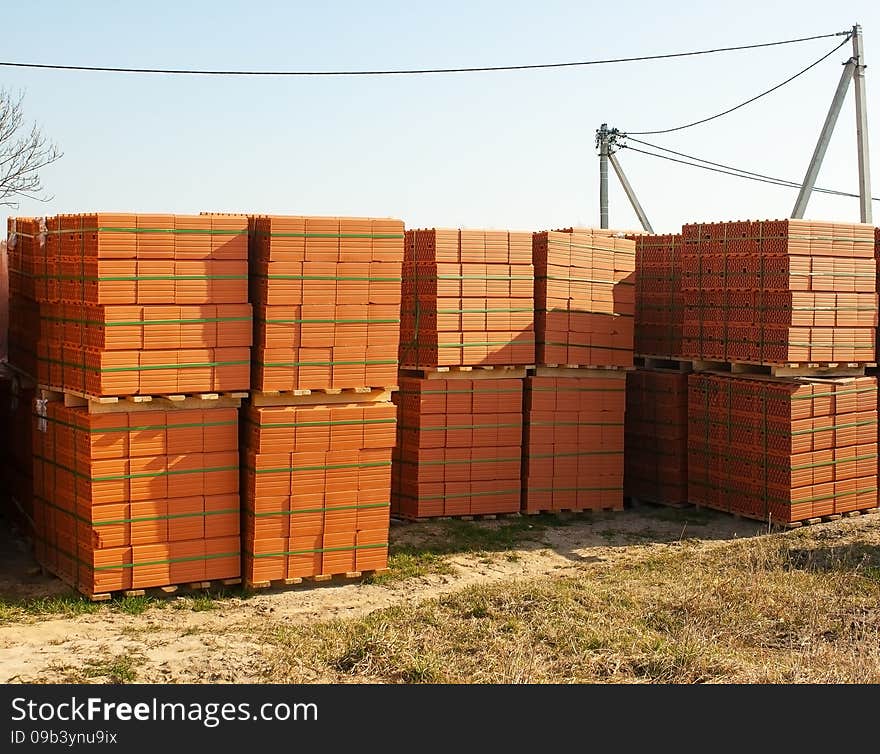 Stacks of bricks for the construction