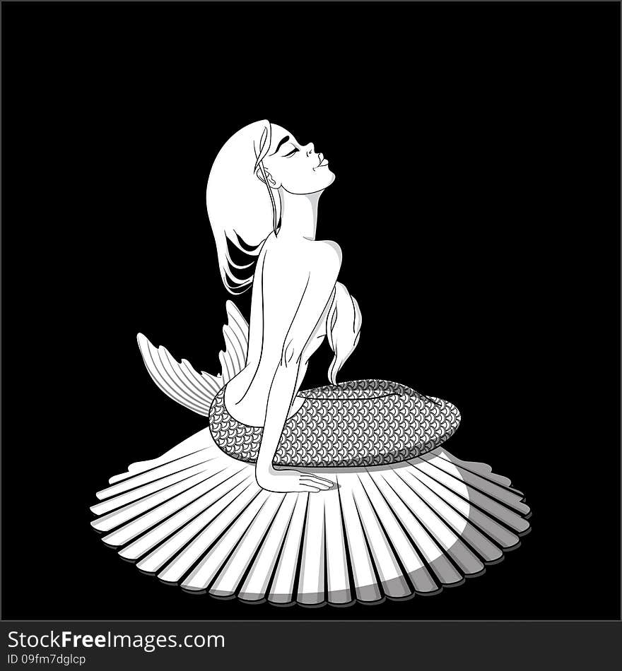 Mermaid Sitting On Seashell Vector Illustration