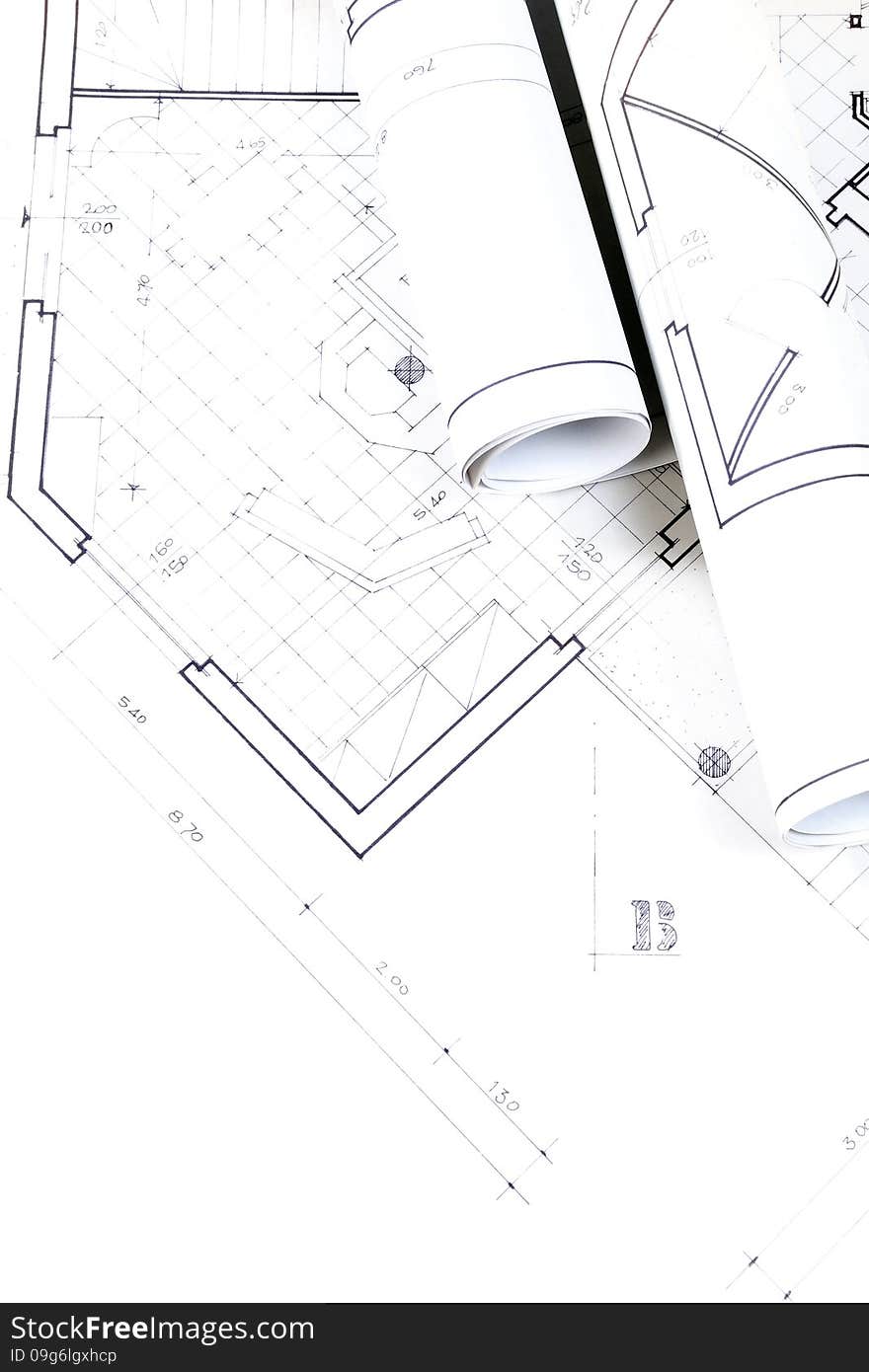 Vertical image in black white tables of a project for residential home. Vertical image in black white tables of a project for residential home