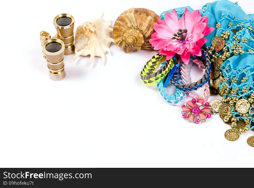 Jewelry And Accessories In Sea Shell On A White