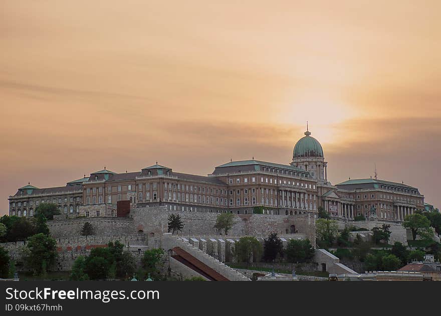 Hungarian Royal Palace at sunset in budapest, hungary. 2015.05.14