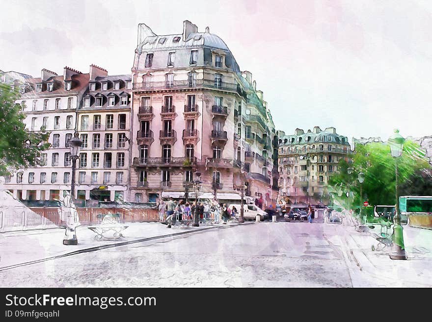 Beautiful image of Paris on watercolor background