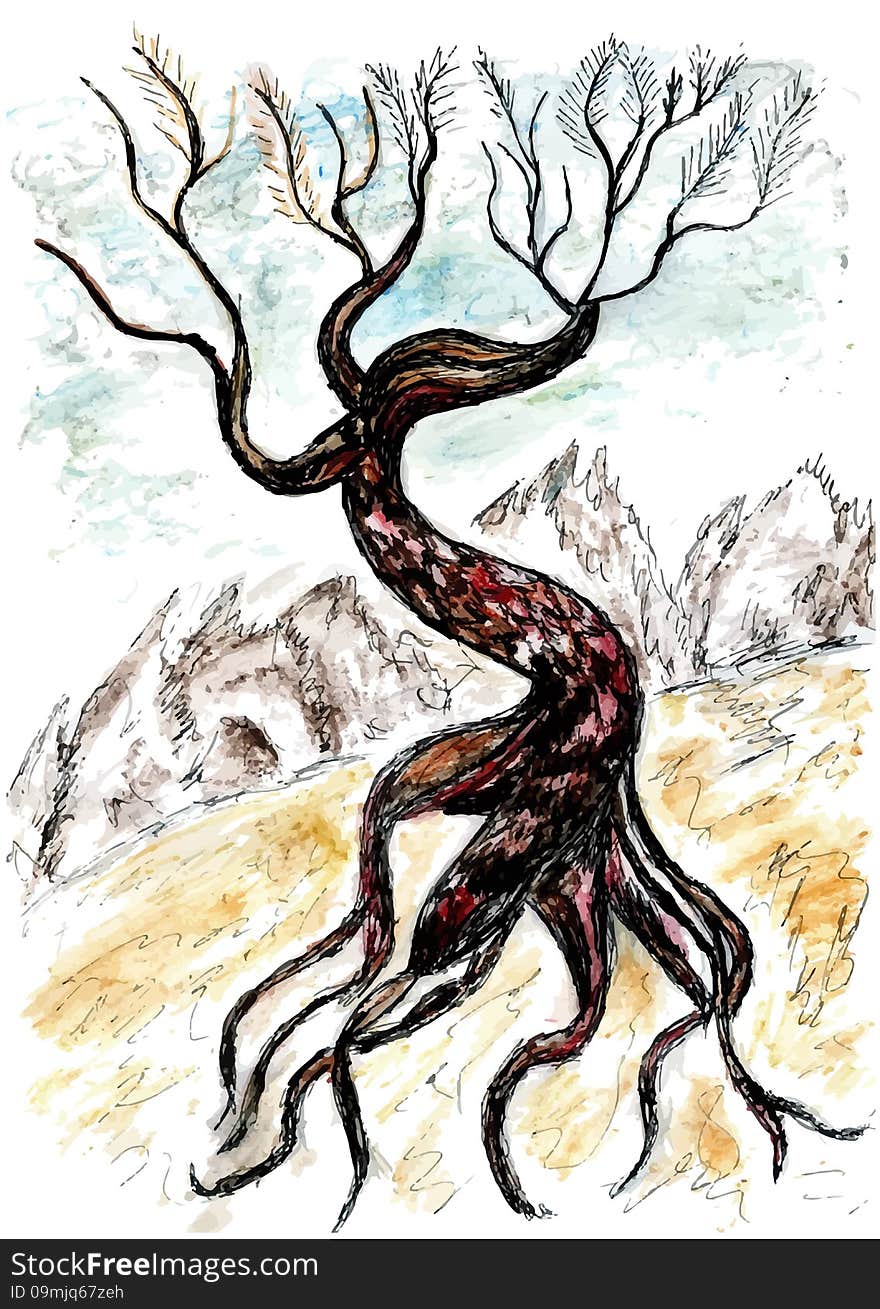 Grunge sketch of a stylized dead tree, hand drawn illustration. Grunge sketch of a stylized dead tree, hand drawn illustration.