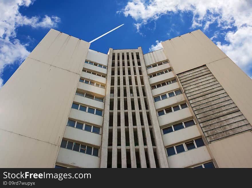 Business center on sunny day. fragment, bottom view