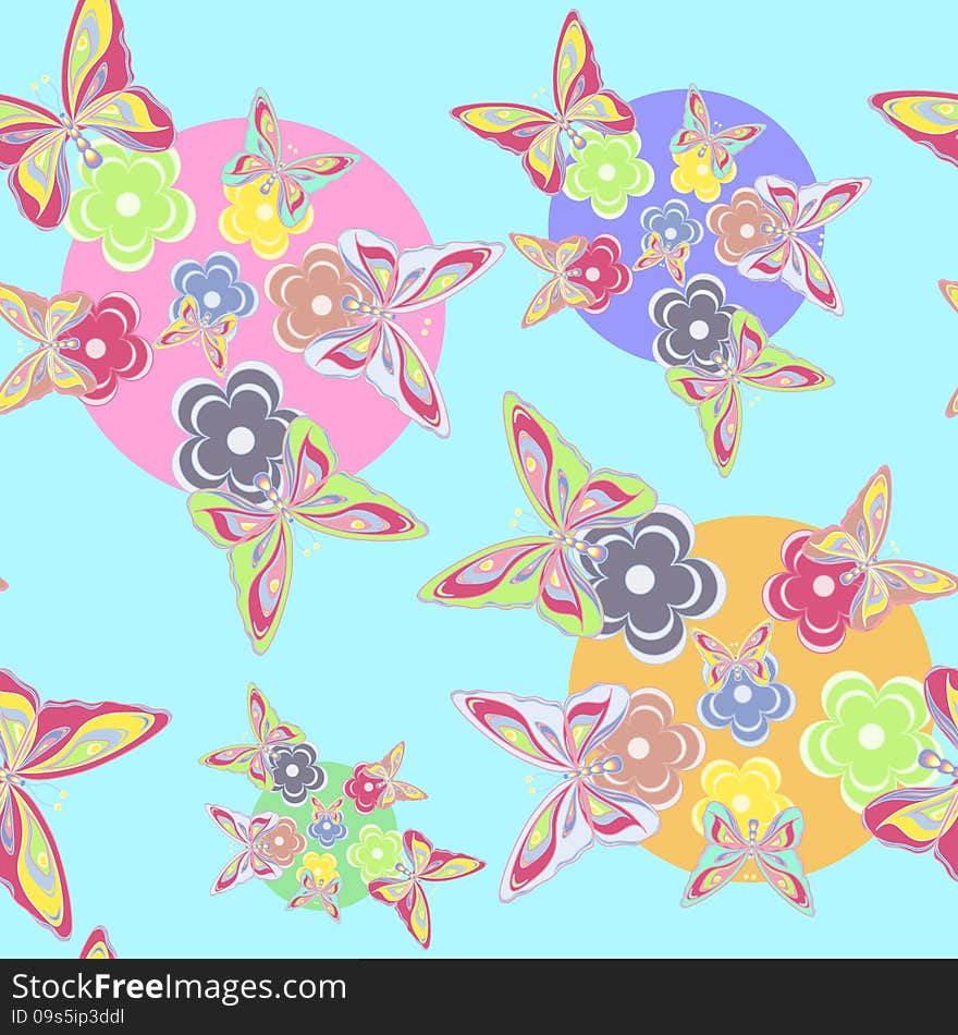 Seamless pattern with butterflies and flowers