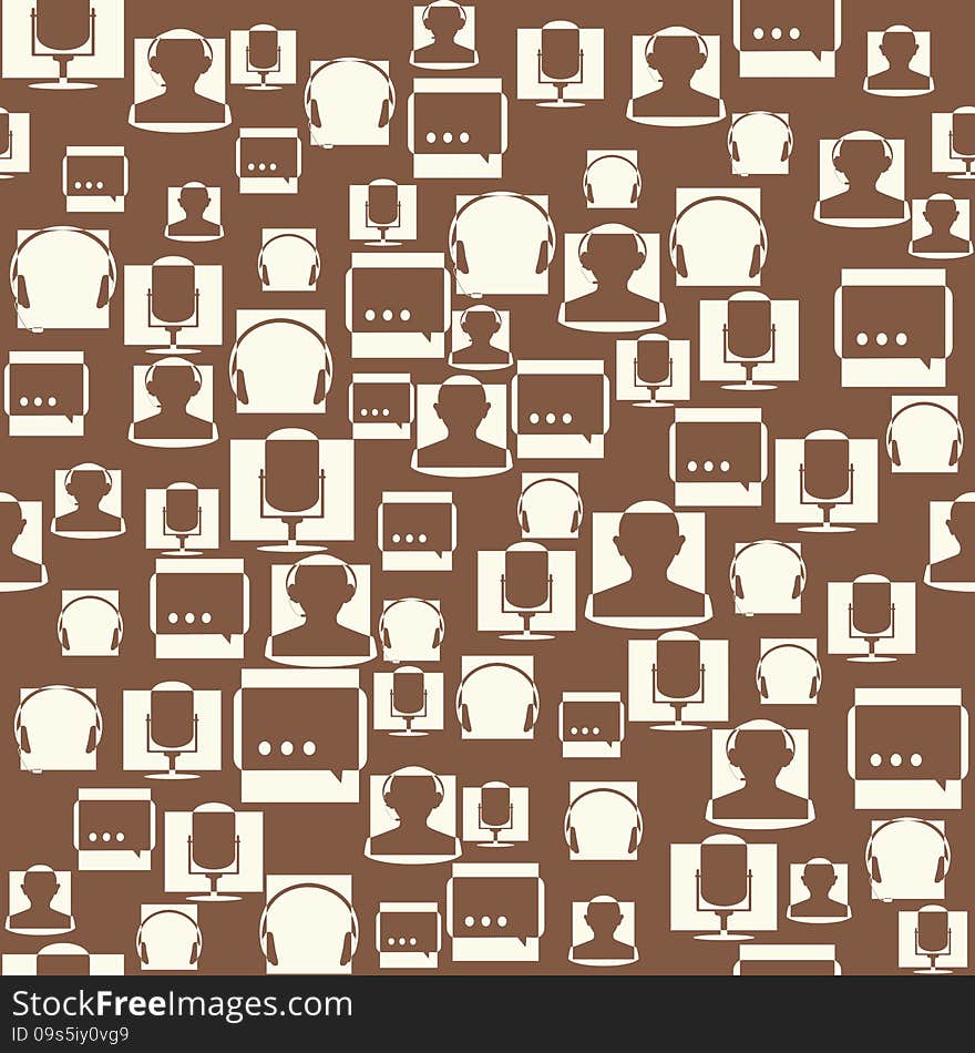 Microphone, headphones, headset and man - seamless pattern. Microphone, headphones, headset and man - seamless pattern