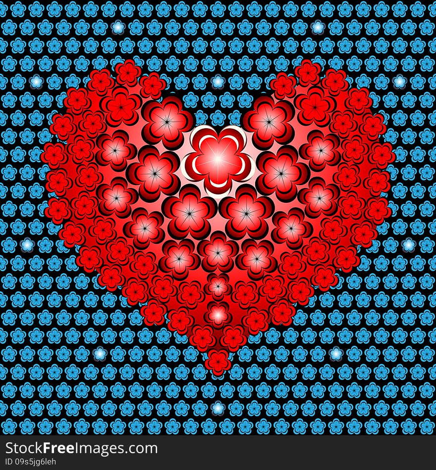 Seamless pattern of flowers in a heart shape. Seamless pattern of flowers in a heart shape