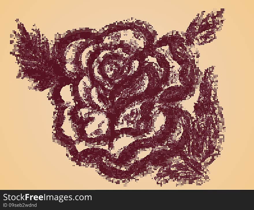 Grunge decorative sketch of a rose with leaves. Grunge decorative sketch of a rose with leaves.