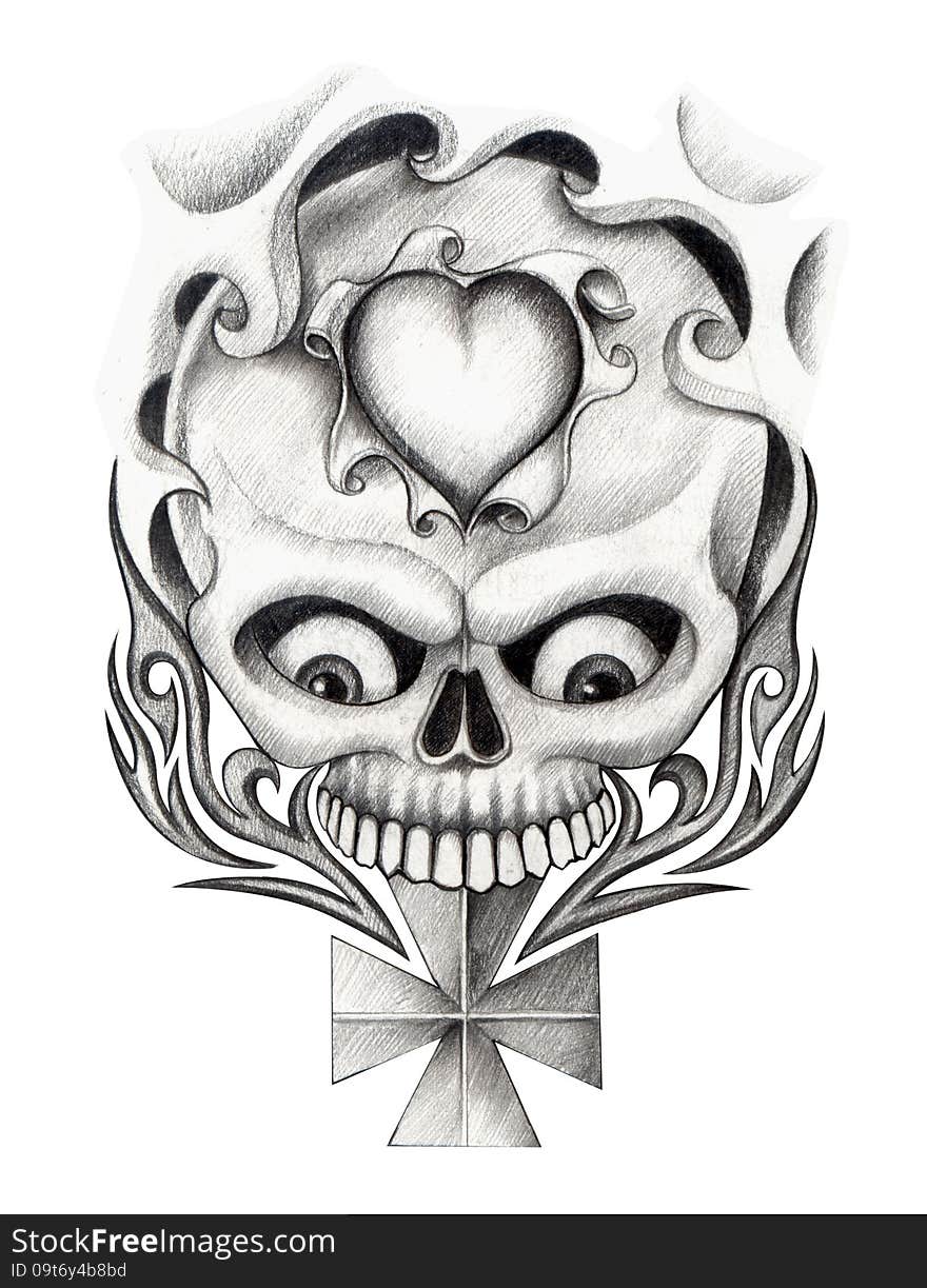 Skull Heart Cross Art Tattoo.