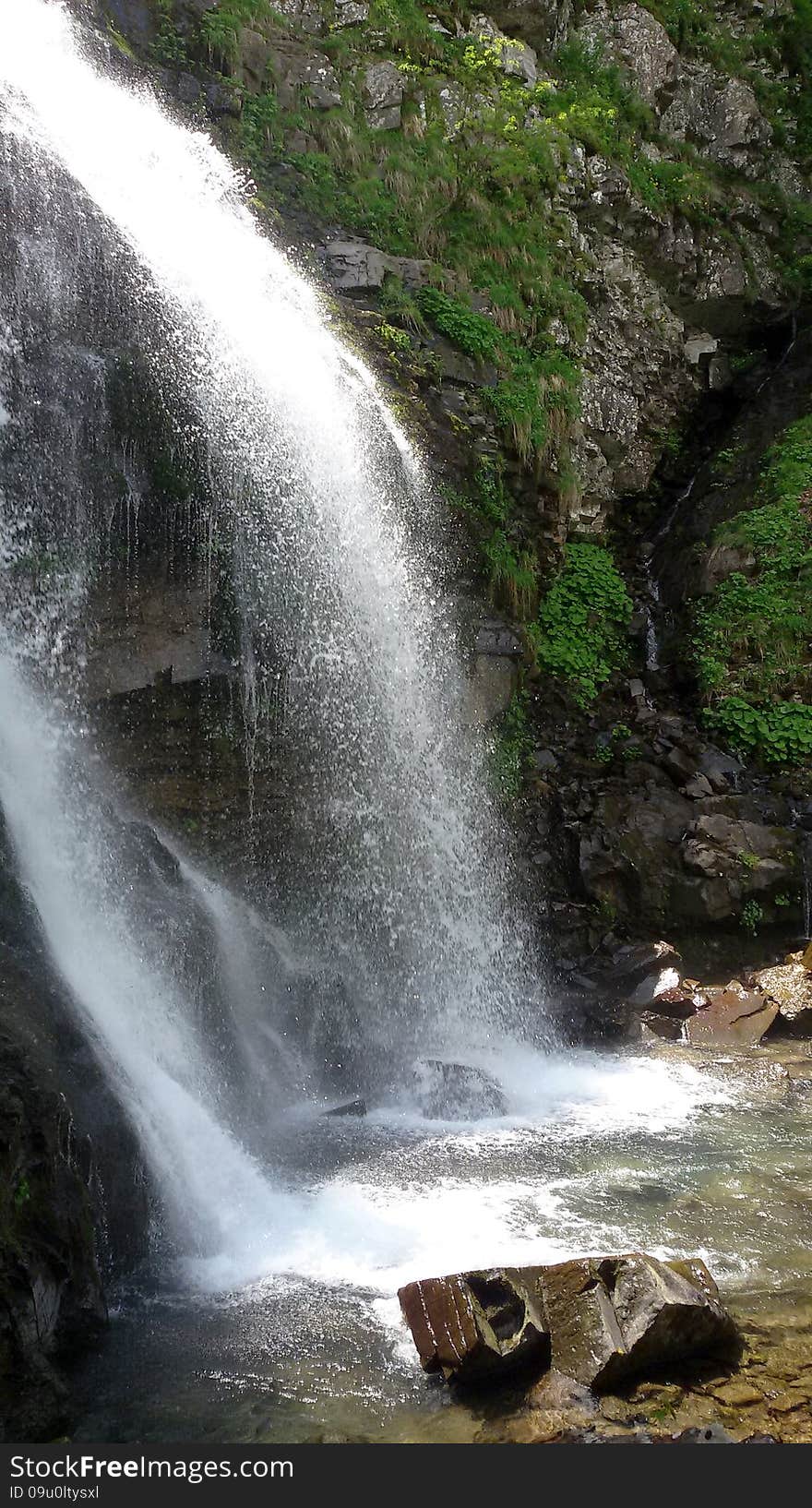 Waterfalls in a forest as background.