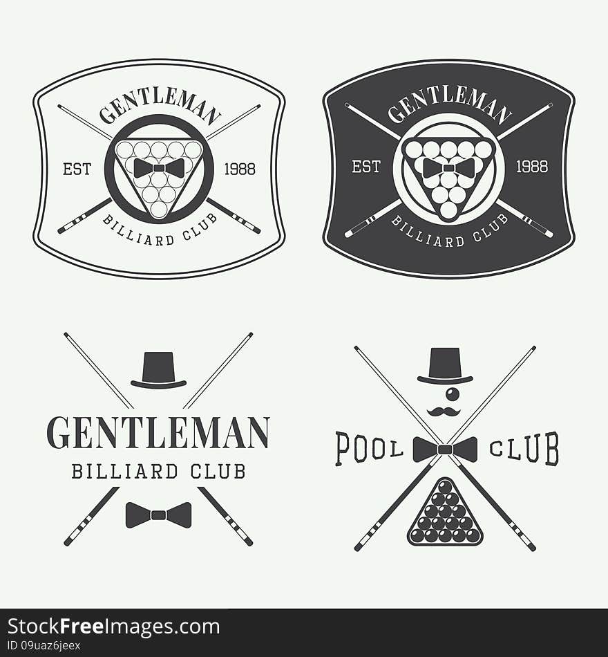 Set of vintage vector billiard labels, emblems and logos