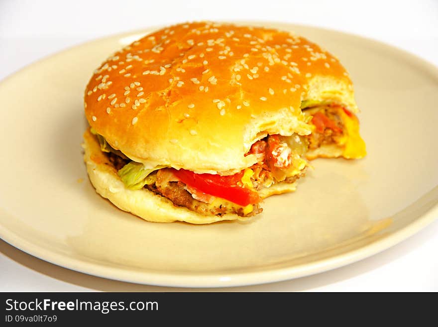 Tasty hamburger on a plate