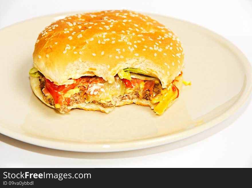 Tasty hamburger on a plate