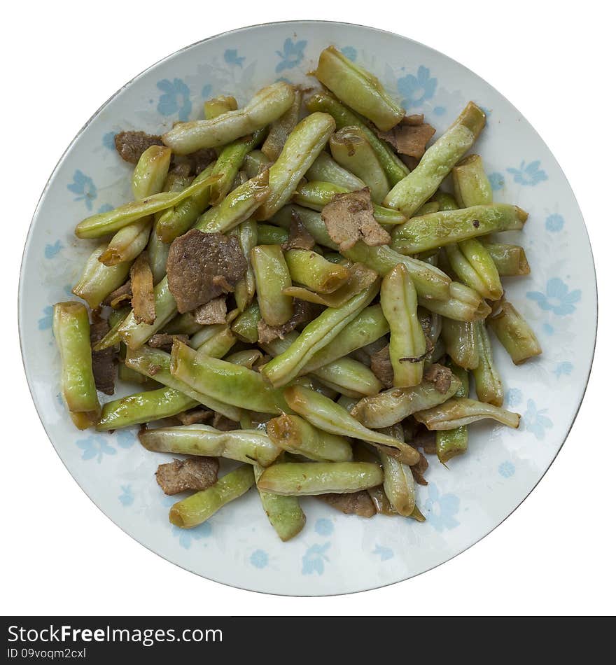 Fried beans with pork isolate on white