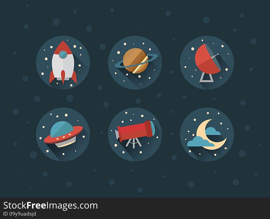 Space vector icons with shadows, eps 10