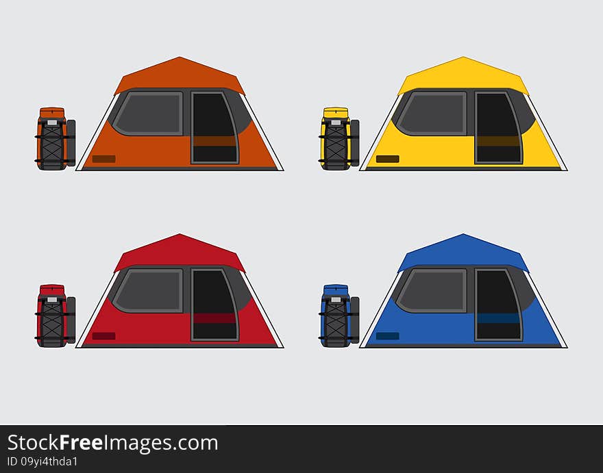 Flat Color Tents And Bags Set