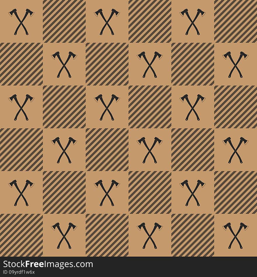 Lumberjack vector plaid pattern with axes