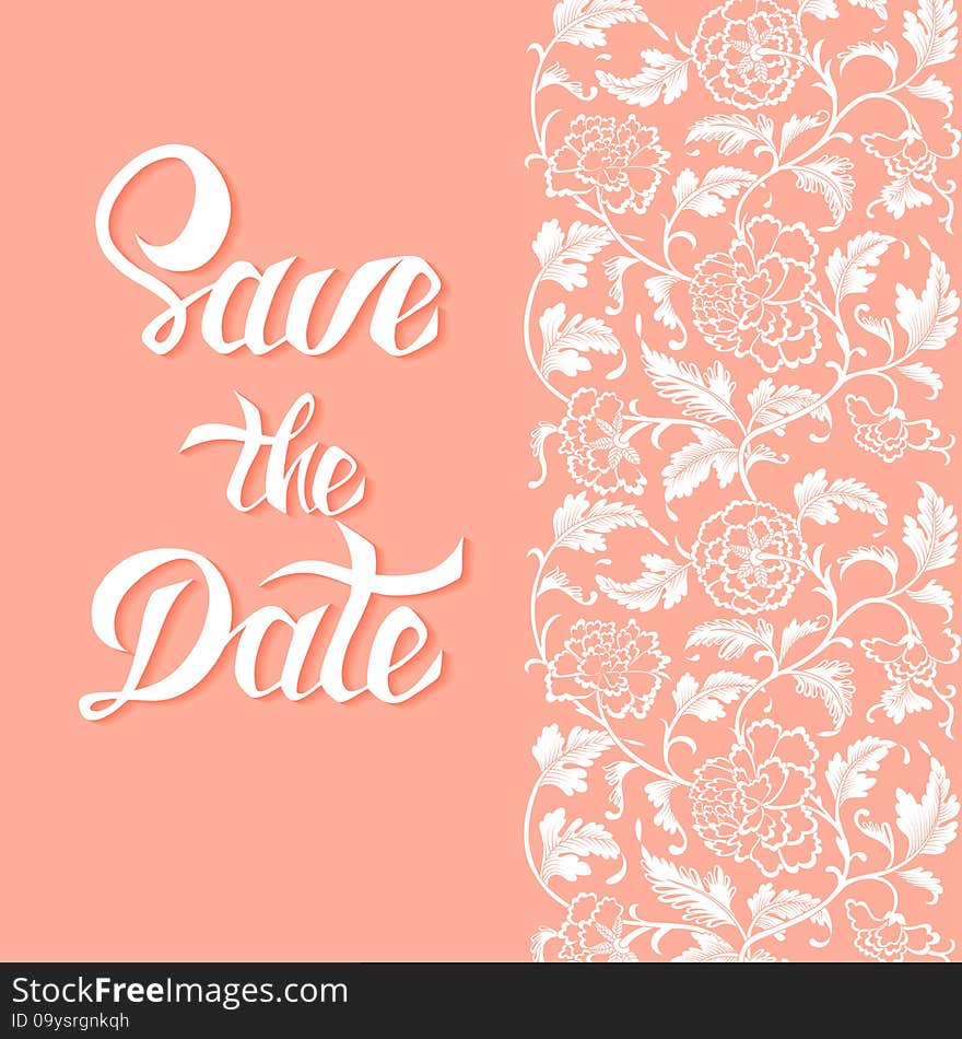 Save the Date vector card template with handdrawn unique typography