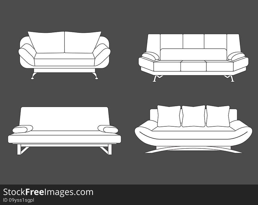 Set Of Couches And Sofas. Vector Illustration