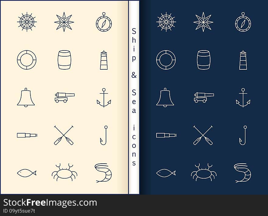 Ship & Sea line icons set