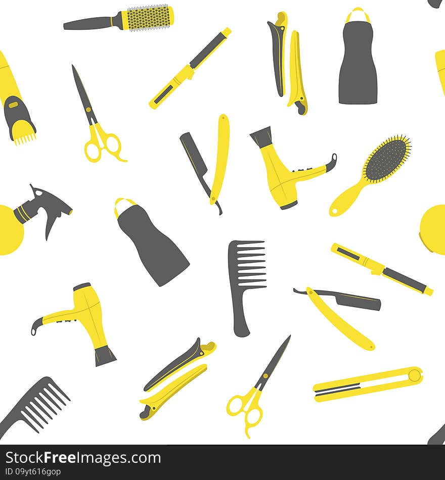 Barber Shop Seamless Vector Pattern. Beauty Salon Flat Icons.