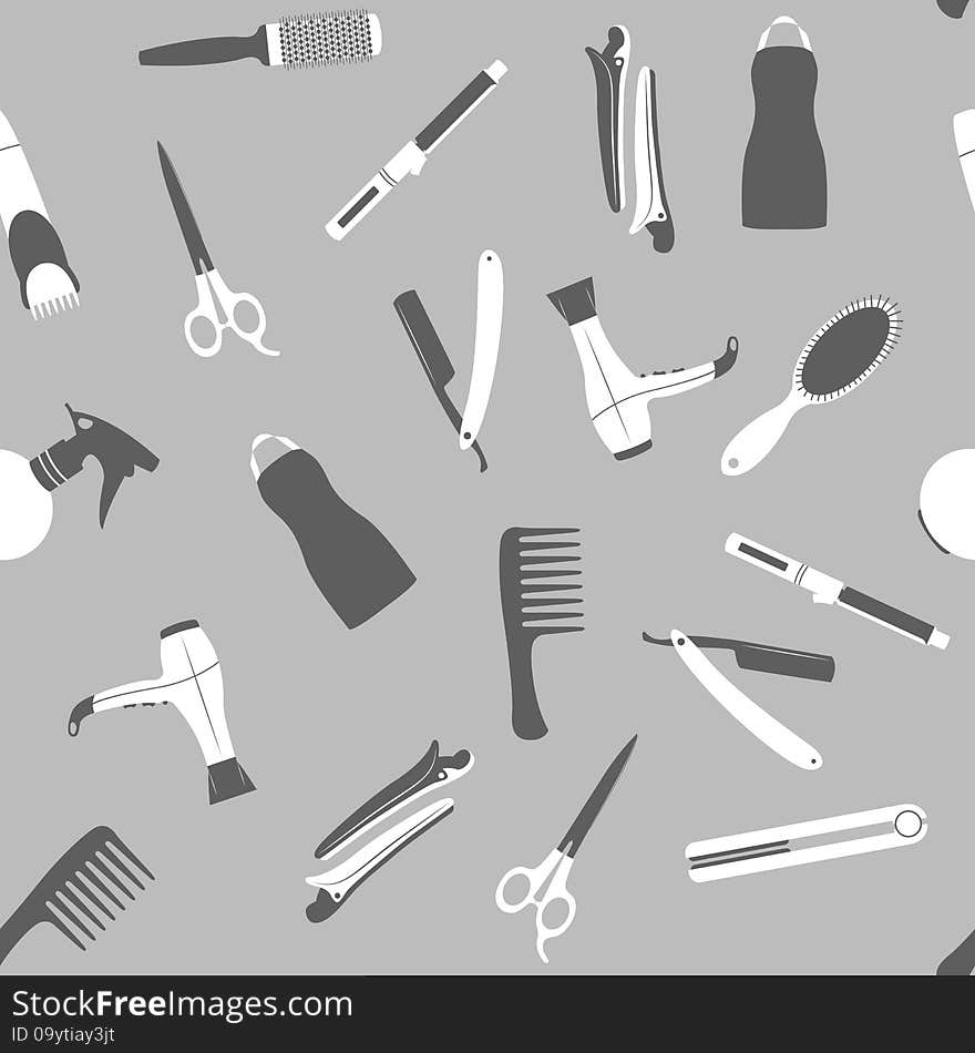 Gray barber shop seamless vector pattern.