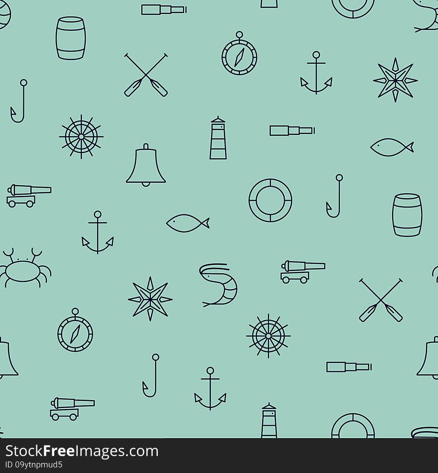 Ship & Sea Line Icons Seamless Pattern