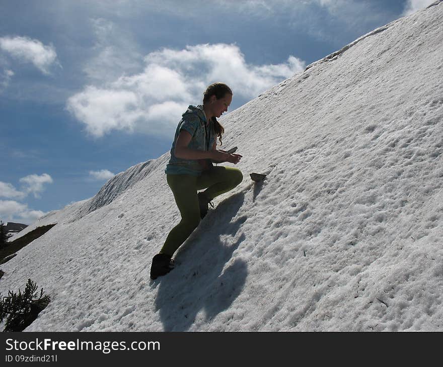 Snowy mountains in the summer