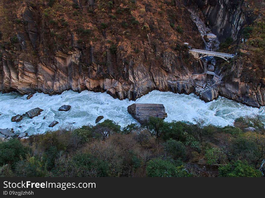 Tiger leaping gorge in the rush of the river. Tiger leaping gorge in the rush of the river