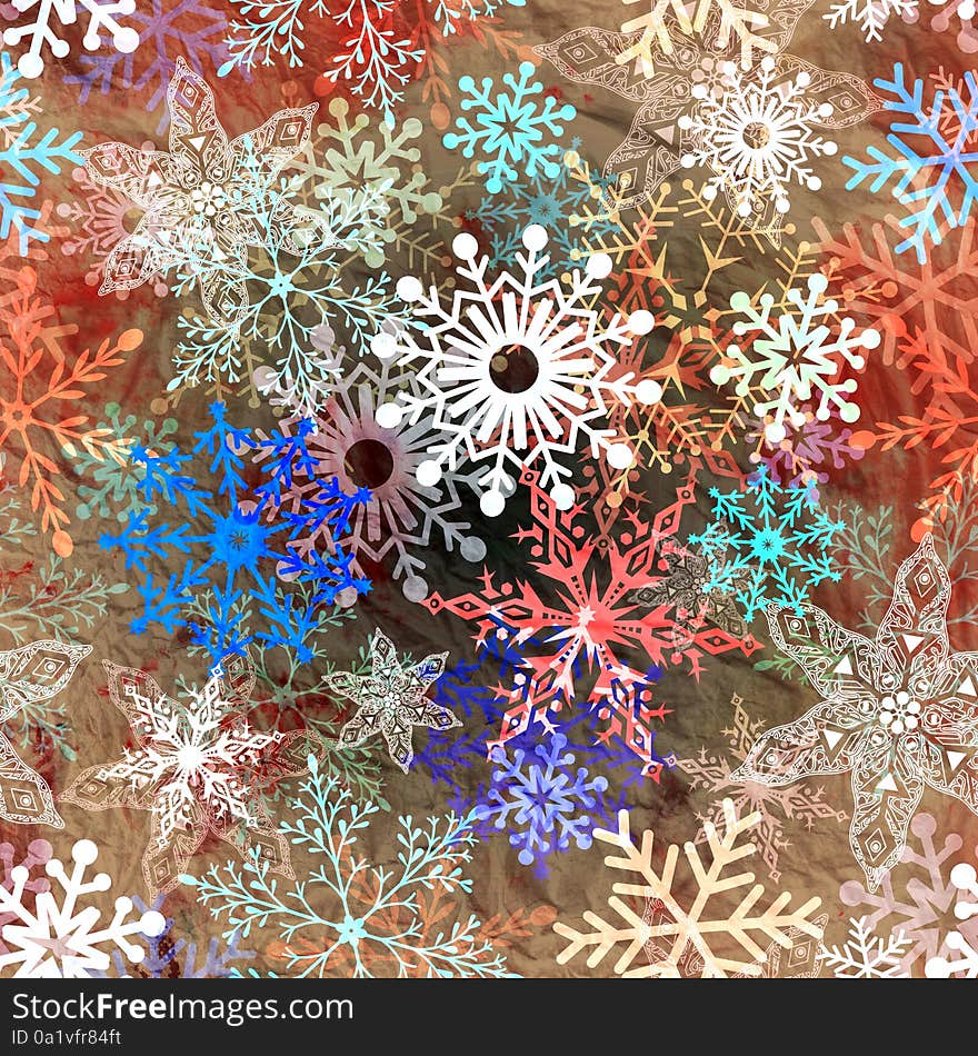 Beautiful  illustration of a pattern of multi-colored snowflakes