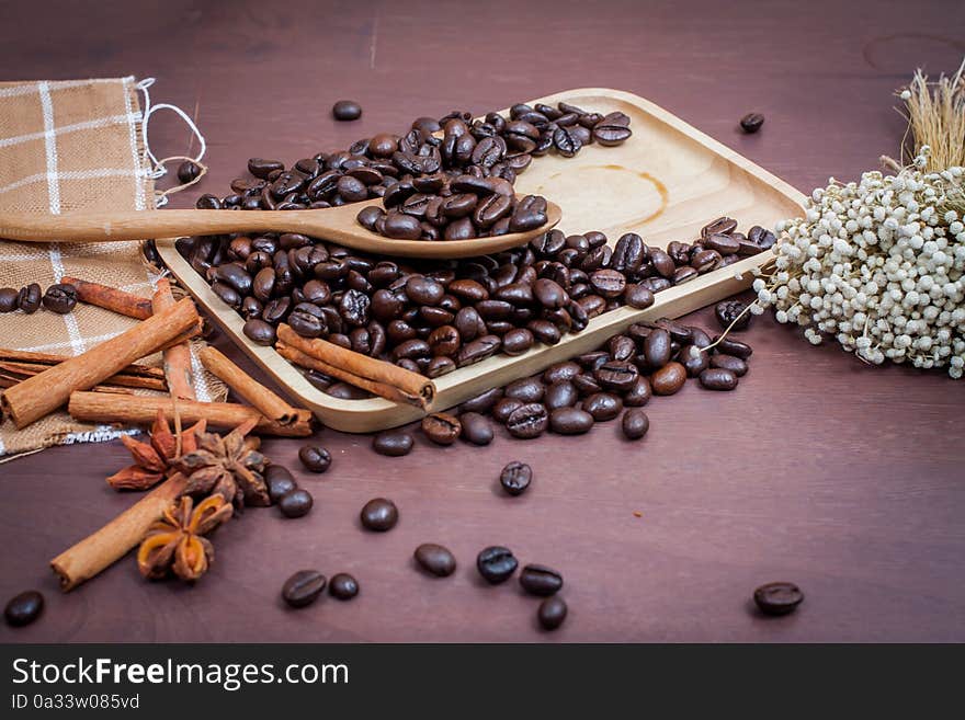 Coffee on grunge wooden background.