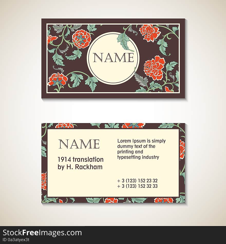 Vector brown floral visit card template, eps 10