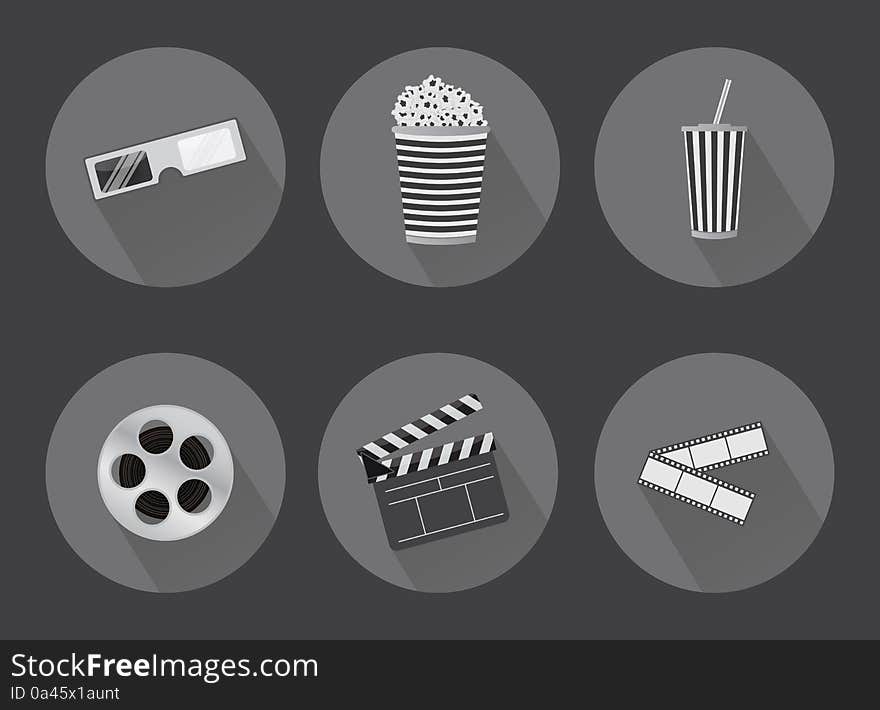 Flat Cinema Icons With Shadows