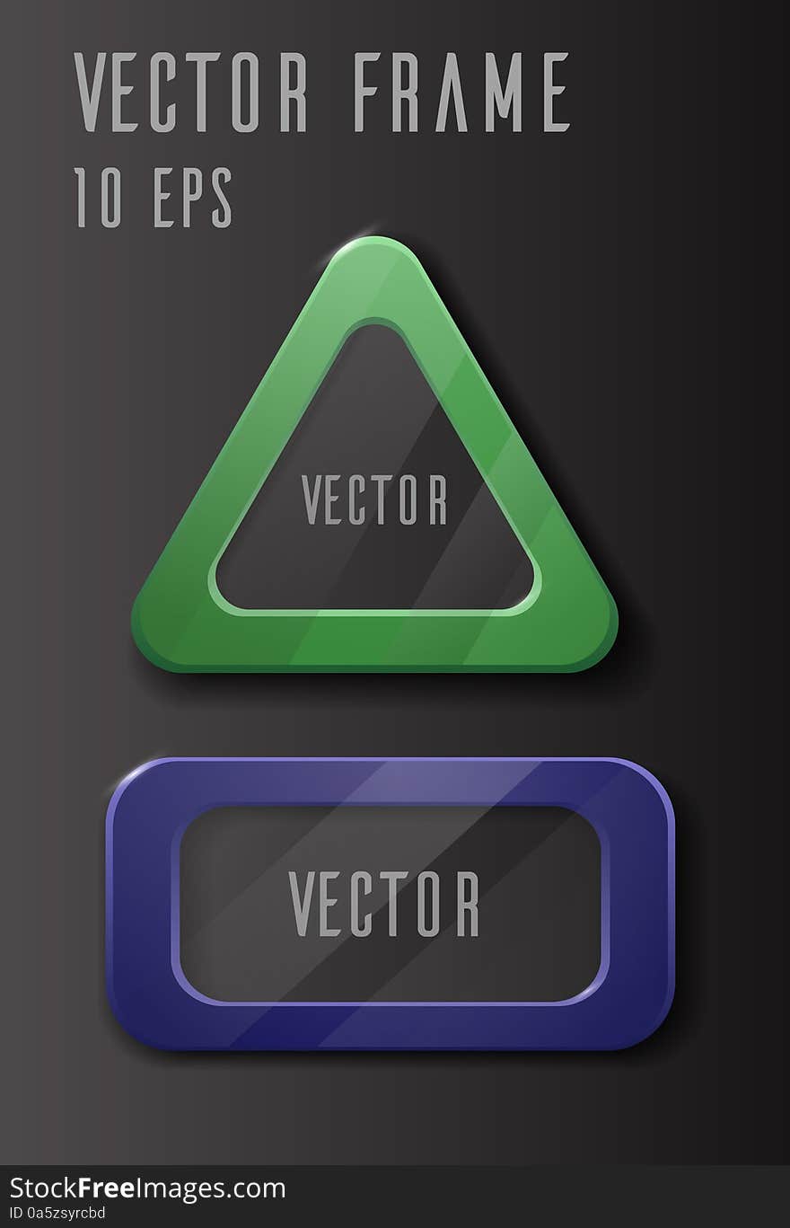 Vector set of frames with glass. Triangles and rectangles