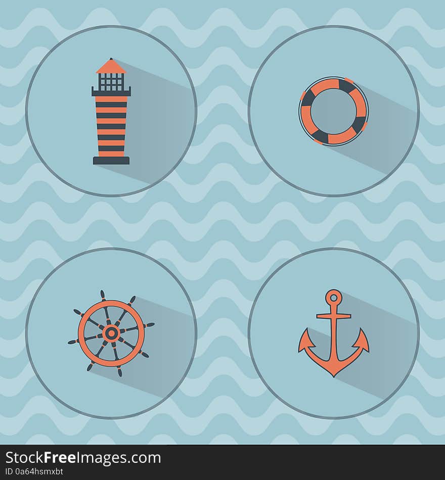 Marine vector icons with shadows, eps 10