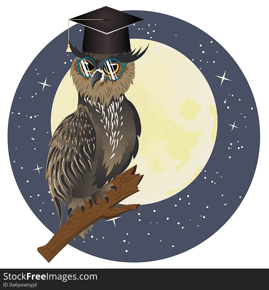 Cartoon great horned owl wear big eye glasses. Cartoon great horned owl wear big eye glasses.