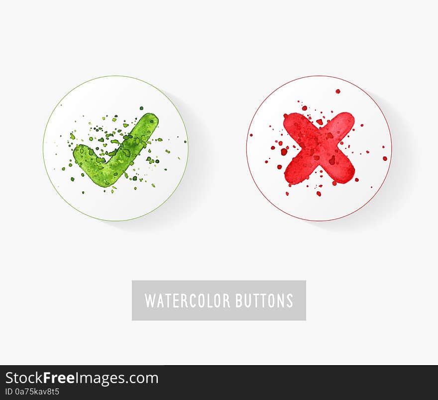 Set of vector watercolor hand drawn check mark buttons