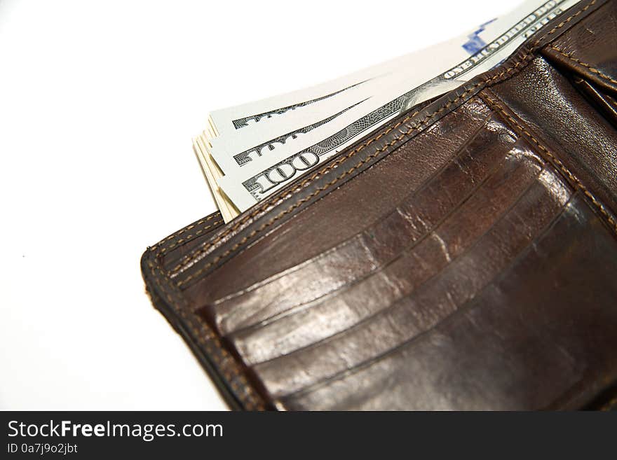 Old Wallet With Banknotes Of US Dollars Inside